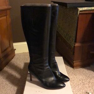 9West knee high black leather dress boots
